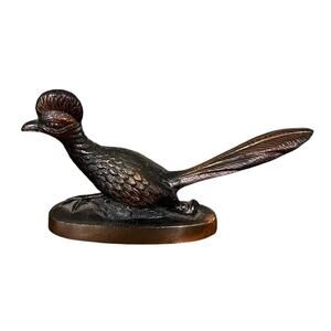 Vintage Bronze Roadrunner Figurine, Southwest Mid-Century Home Décor - 6"